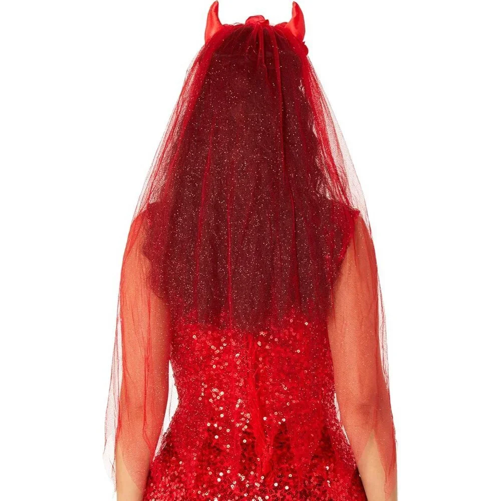 Villainous Veil Red Devil Horns Headband Women Costume Accessory